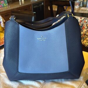 Kate Spade Navy and Periwinkle Lena Shoulder Bag with Pebbled Design